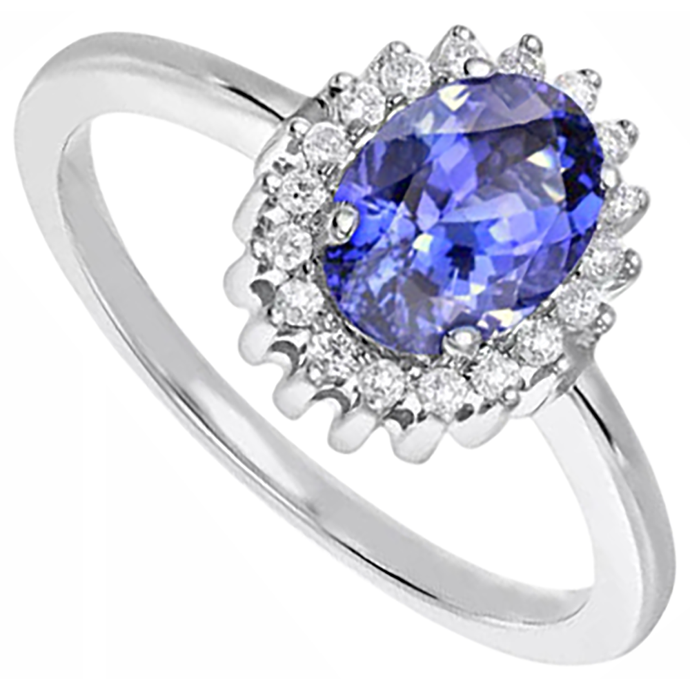 Oval Tanzanite With Natural Earth Mined Diamonds 9 Ct Ring New Gold White 14K