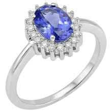 Oval Tanzanite With Natural Earth Mined Diamonds 9 Ct Ring New Gold White 14K