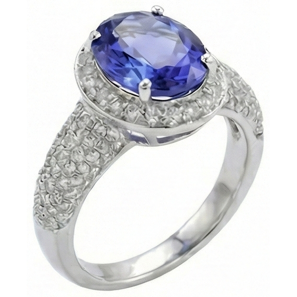 natural round tanzanite 7ct ring close up detail