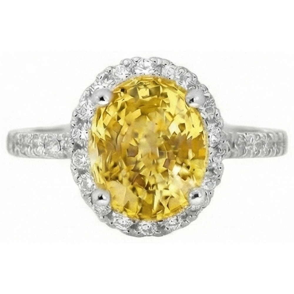 Oval Yellow Sapphire And Round Natural Earth Mined Diamond Ring White Gold 3.5 Ct.