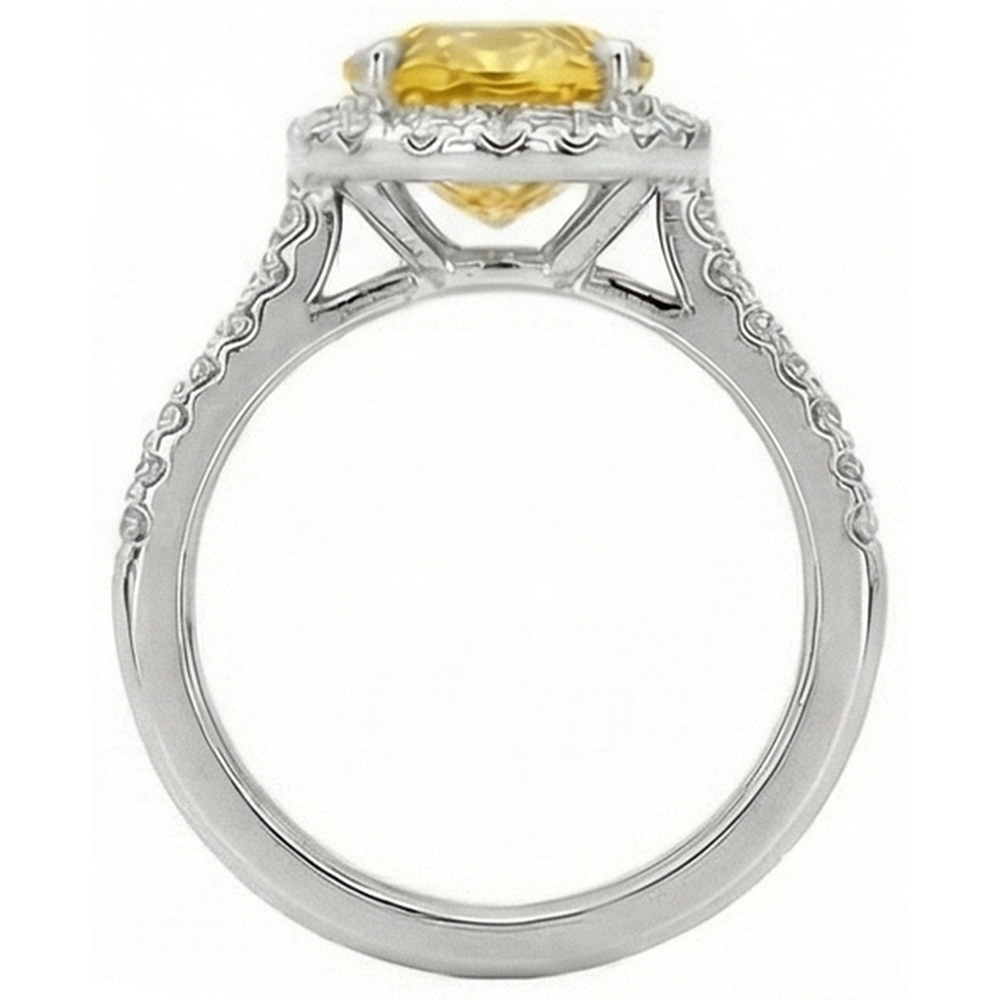 Oval Yellow Sapphire And Round Natural Earth Mined Diamond Ring White Gold 3.5 Ct.