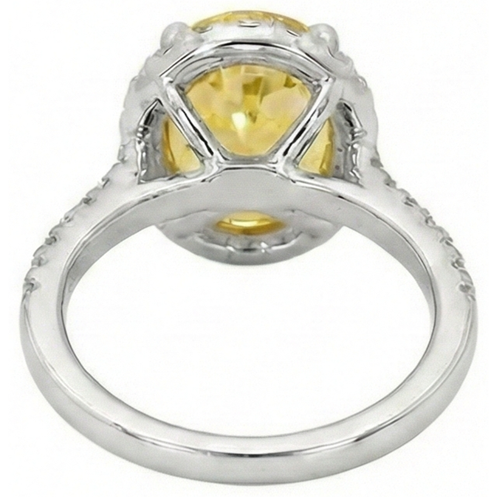 Oval Yellow Sapphire And Round Natural Earth Mined Diamond Ring White Gold 3.5 Ct.