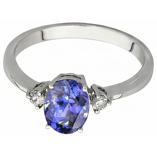 Oval & Round 1.95 Carats Tanzanite With Natural Earth Mined Diamonds Ring White Gold 14K