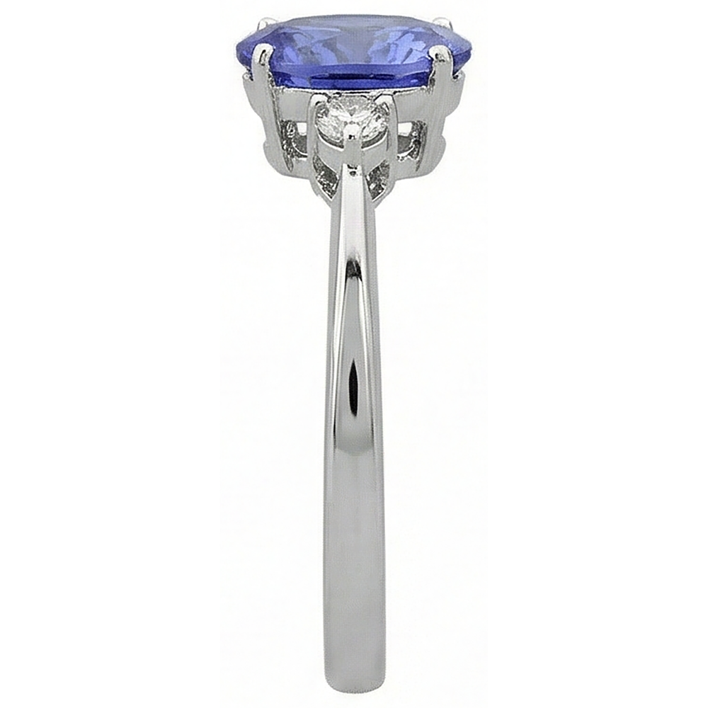 Oval & Round 1.95 Carats Tanzanite With Natural Earth Mined Diamonds Ring White Gold 14K