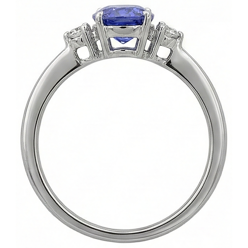 Oval & Round 1.95 Carats Tanzanite With Natural Earth Mined Diamonds Ring White Gold 14K