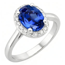 Oval & Round Cut Ceylon Sapphire With Natural Earth Mined DIAMOND ( NOT LAB GROWN ) Ring 2.80 Carat WG 14K