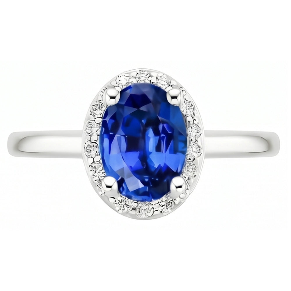 Oval & Round Cut Ceylon Sapphire With Natural Earth Mined DIAMOND ( NOT LAB GROWN ) Ring 2.80 Carat WG 14K
