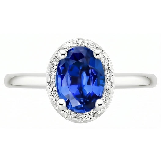 Oval & Round Cut Ceylon Sapphire With Natural Earth Mined DIAMOND ( NOT LAB GROWN ) Ring 2.80 Carat WG 14K