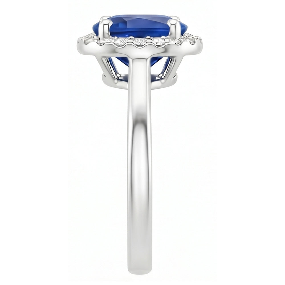 Oval & Round Cut Ceylon Sapphire With Natural Earth Mined DIAMOND ( NOT LAB GROWN ) Ring 2.80 Carat WG 14K