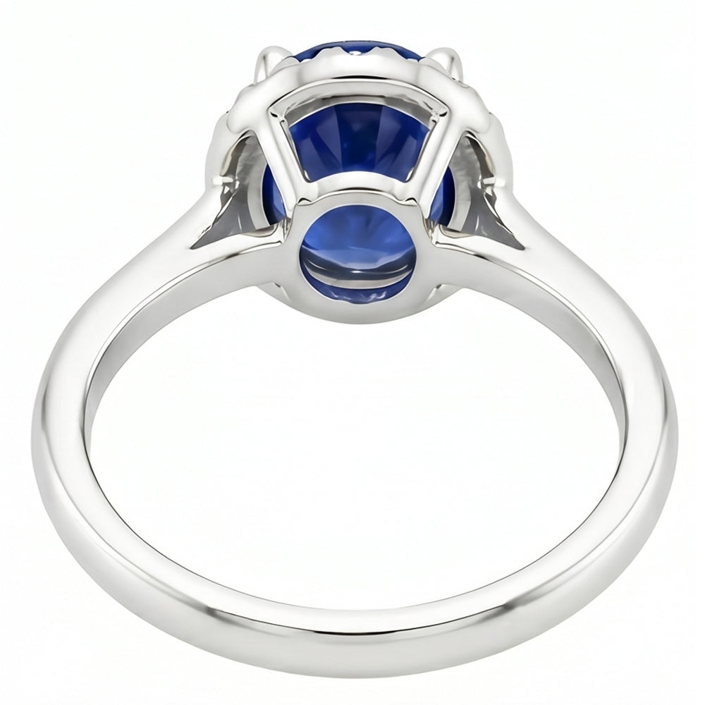 Oval & Round Cut Ceylon Sapphire With Natural Earth Mined DIAMOND ( NOT LAB GROWN ) Ring 2.80 Carat WG 14K