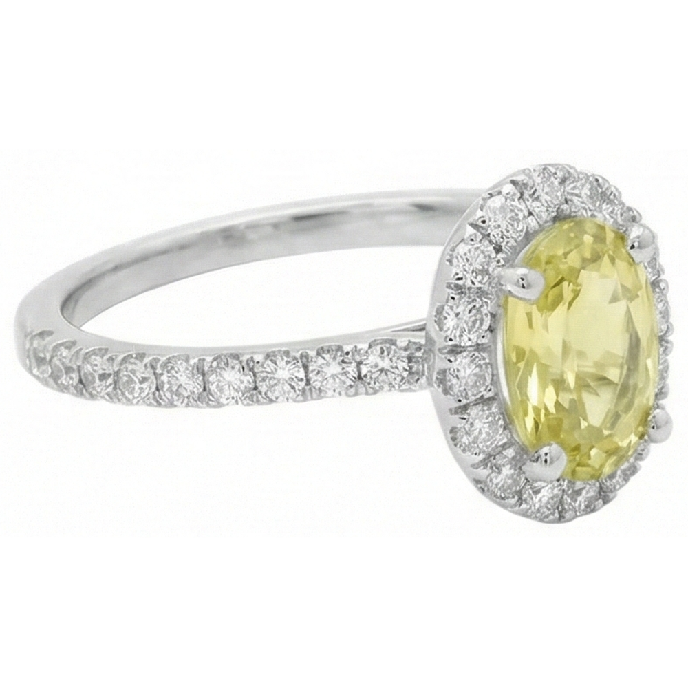 Oval & Round Cut Yellow Sapphire Natural Earth Mined DIAMOND ( NOT LAB GROWN ) Ring 5 Carats White Gold 14K