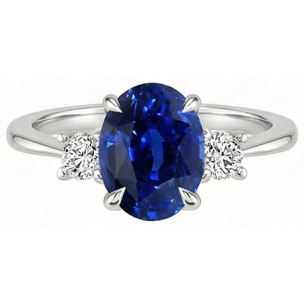 natural round sapphire 3.50ct ring profile view