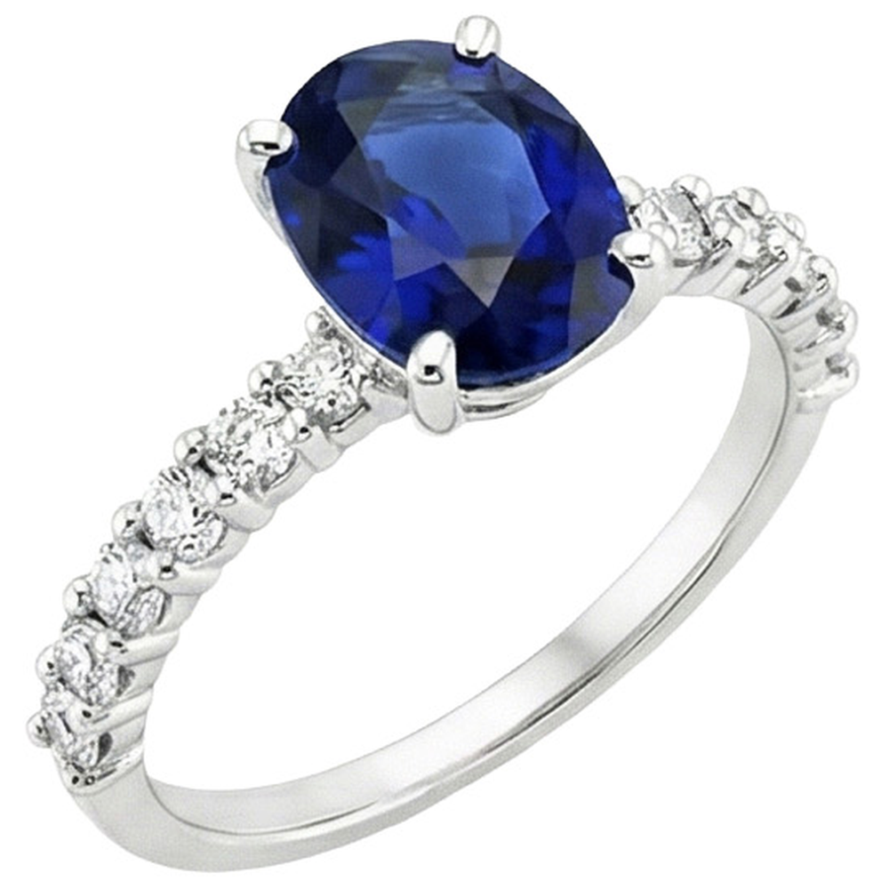 Oval & Round Natural Earth Mined Diamond Solitaire Ring SriLanka Sapphire Accents 5 Carats
