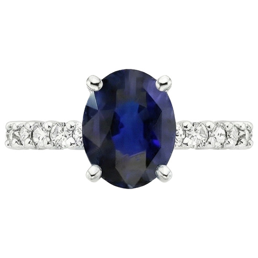 Oval & Round Natural Earth Mined Diamond Solitaire Ring SriLanka Sapphire Accents 5 Carats