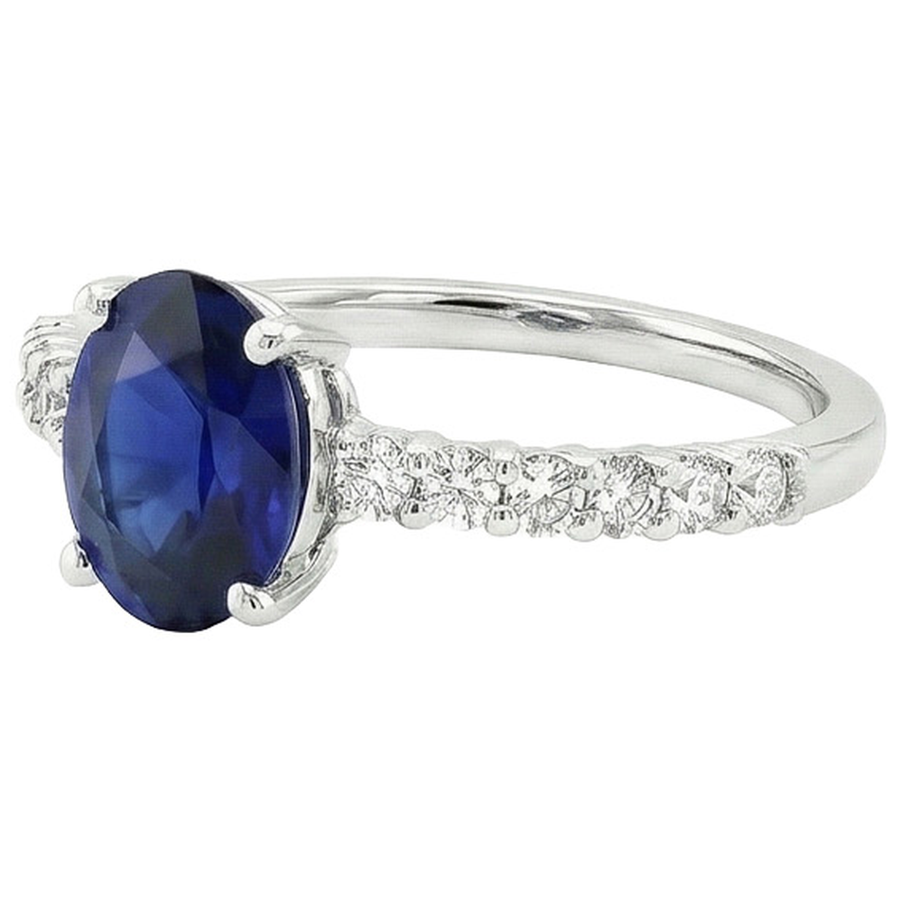 Oval & Round Natural Earth Mined Diamond Solitaire Ring SriLanka Sapphire Accents 5 Carats