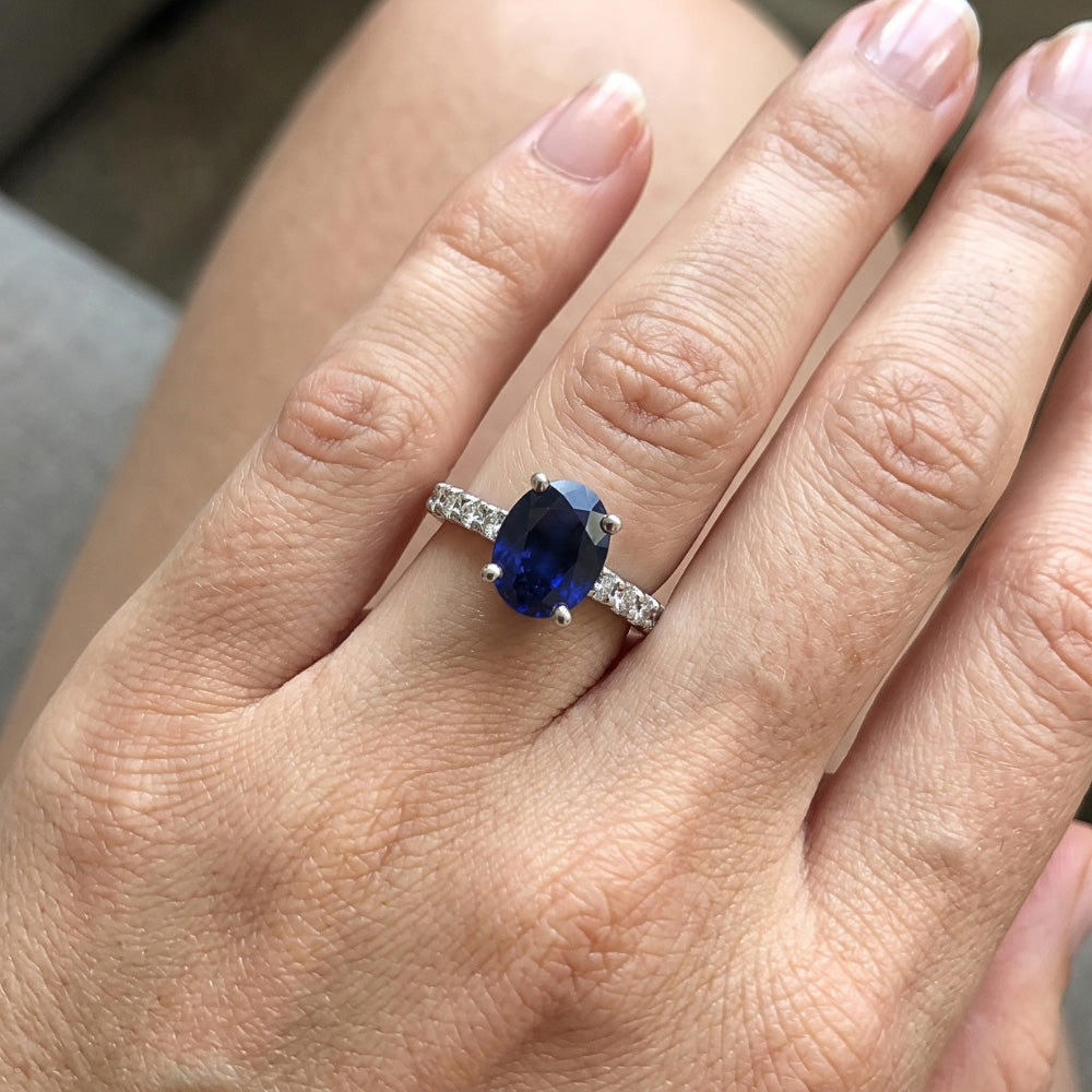 Oval & Round Natural Earth Mined Diamond Solitaire Ring SriLanka Sapphire Accents 5 Carats