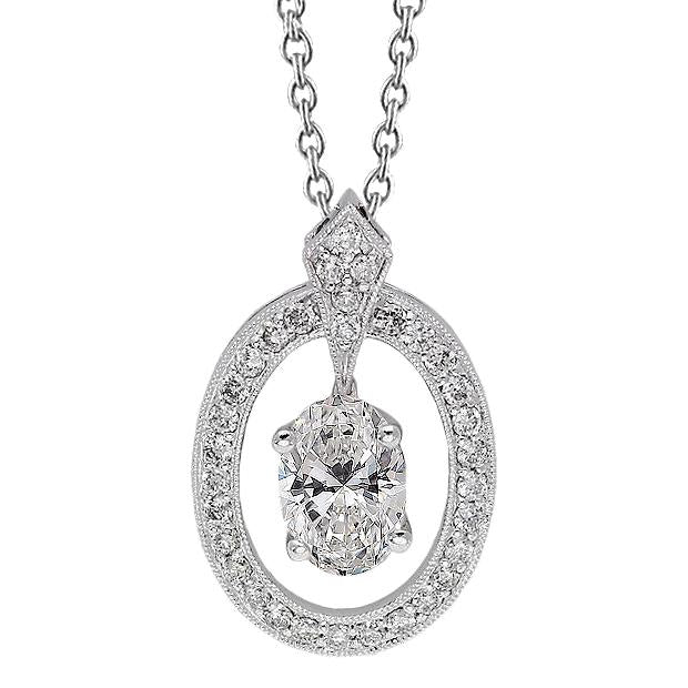 Oval and Round Halo Genuine Diamond Pendant Necklace 2.25 Carat White Gold 14K