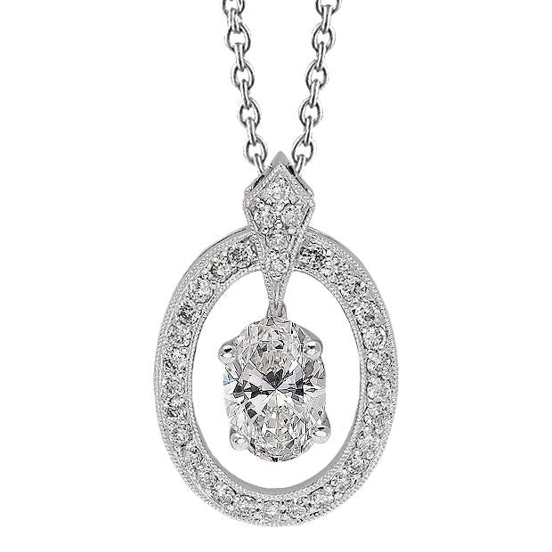 Oval and Round Halo Genuine Diamond Pendant Necklace 2.25 Carat White Gold 14K