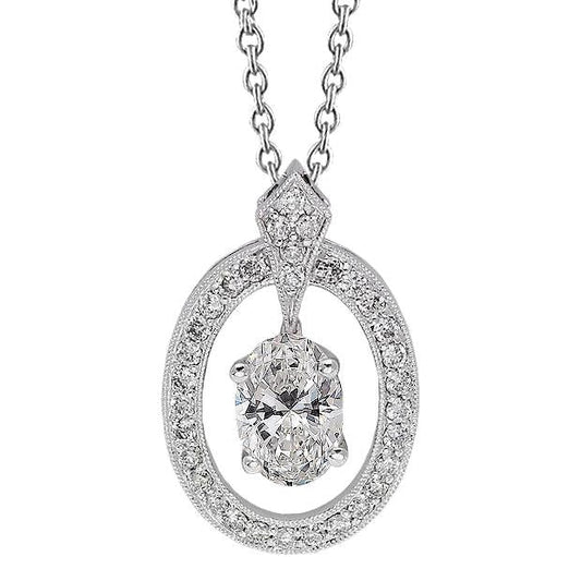 Oval and Round Halo Genuine Diamond Pendant Necklace 2.25 Carat White Gold 14K