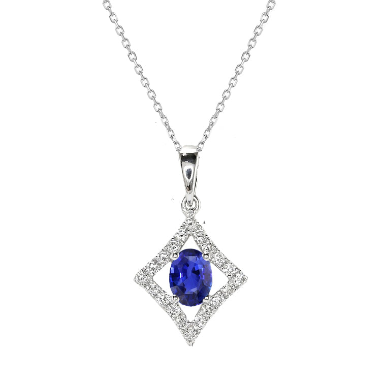 Precious Stone Pendant 14K White Gold with Blue Sapphire – main view
