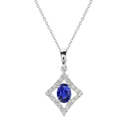 14K White Gold Precious Stone Pendant with Blue Sapphire – 1 ct