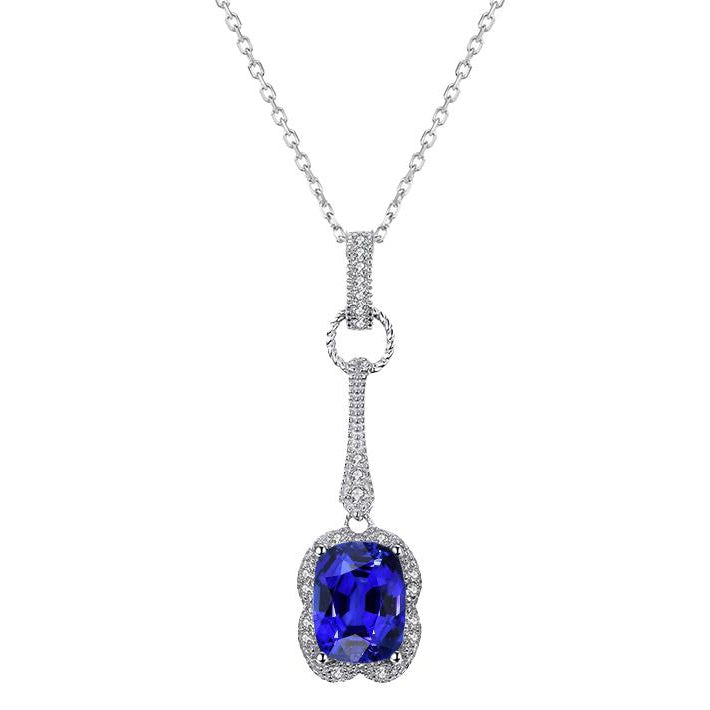 Royal Blue Sapphire Stone Pendant Necklace 1-ct 14 Karat White Gold – main view