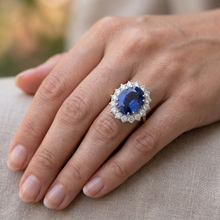 Oval Ceylon Sapphire Natural Earth Mined DIAMOND ( NOT LAB GROWN )s 8.51 Ct Ring Two Tone White Gold 14K