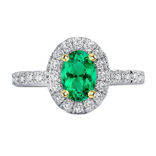 Colombian Emerald Oval Cut Precious Stone Ring in Two-Tone 14K Gold – main view