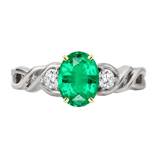 Colored Stone Ring 14 Karat Two Tone Gold with Emerald – main view
