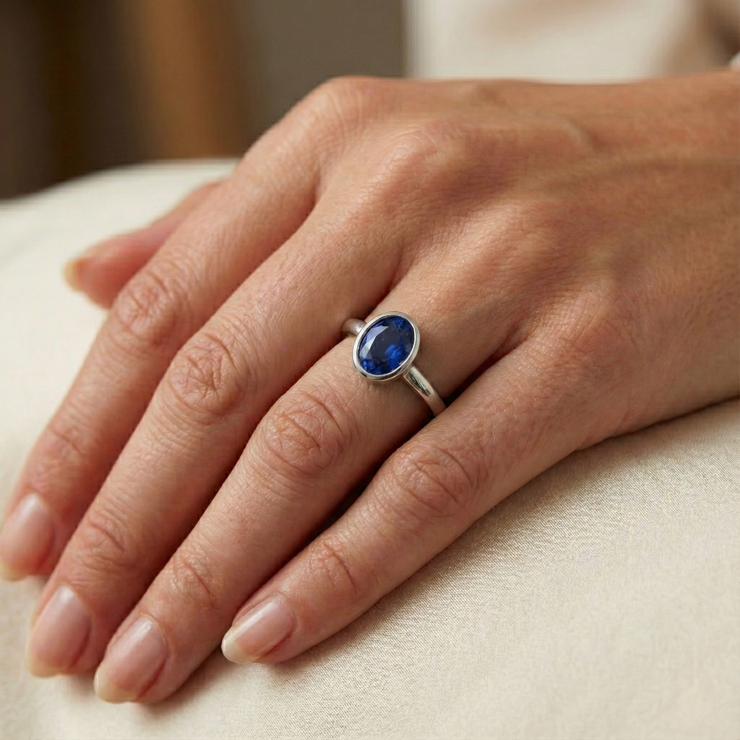 Oval Cut Sapphire Solitaire Ring Bezel Set 2 Carats Ladies Jewellery