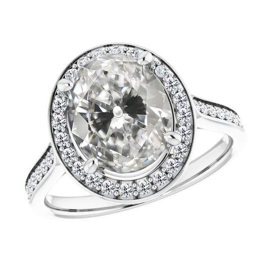 Fine Diamond Antique Cushion Solitaire with Side Stones in 14K White Gold – main view
