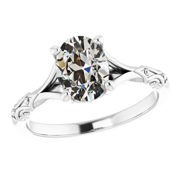 Brilliant Diamond Antique Cushion Solitaire Ring in 14 Karat White Gold – main view