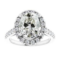 Fine Old Mine Cut Fine Diamond Halo Ring – 4 ct 14K White Gold