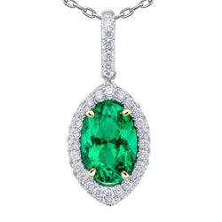 14 Karat Two Tone Gold Stone Pendant Necklace with Fine Emerald