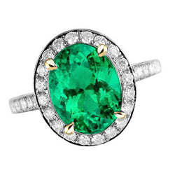 Pavé Colombian Emerald Gemstone Ring 3.50 ct – 14K Yellow Gold