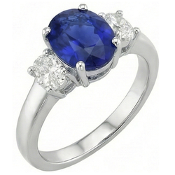 Oval Natural Earth Mined Diamond 3 Stone Ring White Gold Ceylon Sapphire Gemstone 5 Carats