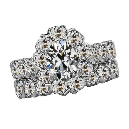Natural Diamond Halo Engagement Ring 3 ct 14K White Gold – main view