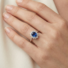 Oval Sapphire And Natural Earth Mined DIAMOND ( NOT LAB GROWN ) Fancy Ring 1.55 Carats White Gold 14K