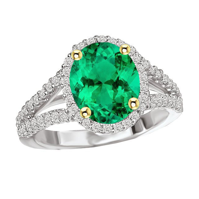 Natural Fine Emerald Precious Stone Ring 4 ct 14 Karat Two Tone Gold – main view