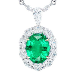 Colombian Emerald Oval Cut Gemstone Pendant 6 ct – Two-Tone 14K