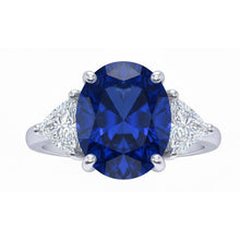 Oval Sri Lanka Sapphire Trillion Natural Earth Mined DIAMOND ( NOT LAB GROWN )s 3 Stone Ring 6.01 Carats