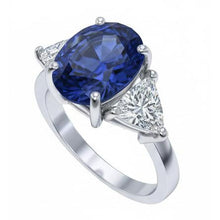 Oval Sri Lanka Sapphire Trillion Natural Earth Mined DIAMOND ( NOT LAB GROWN )s 3 Stone Ring 6.01 Carats