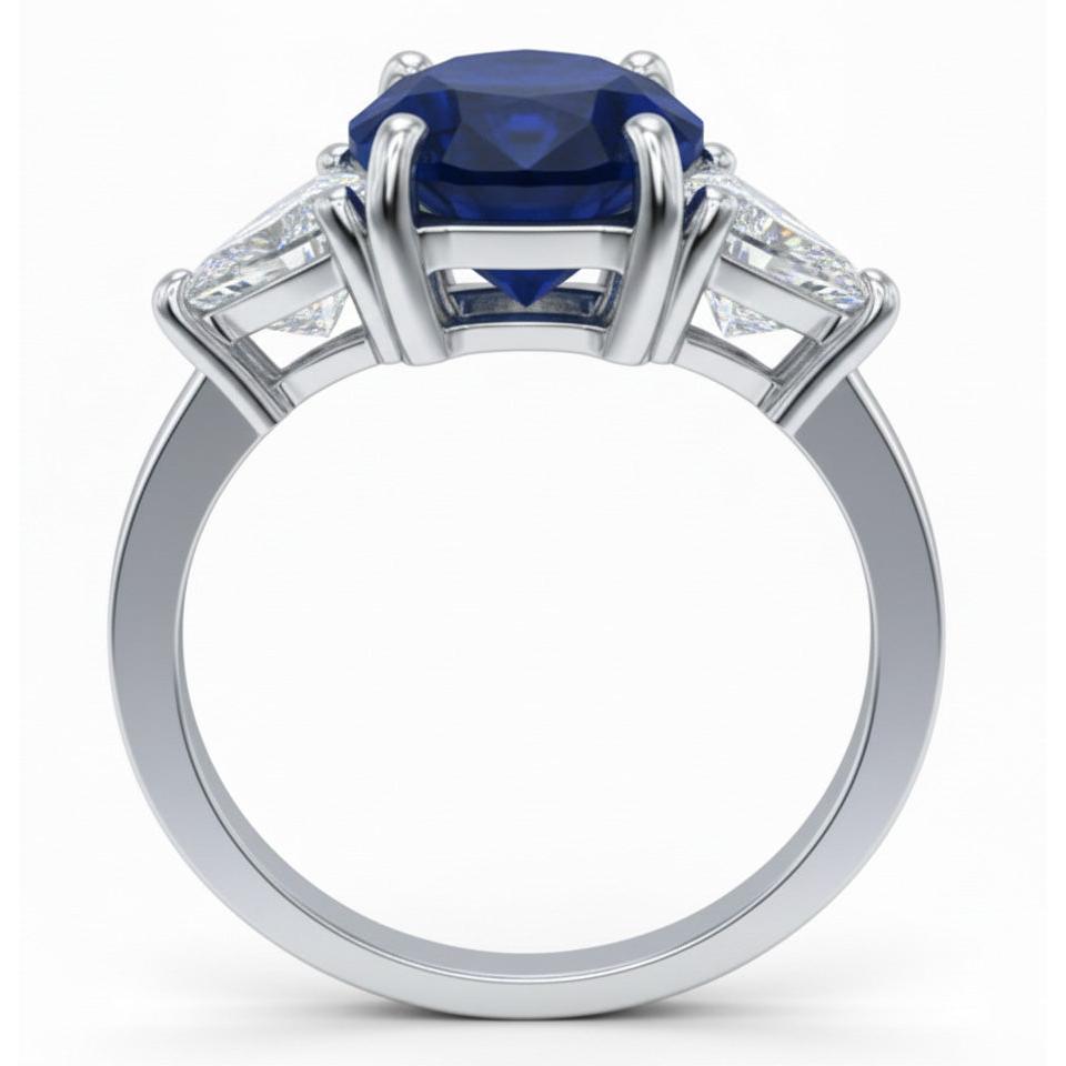 Oval Sri Lanka Sapphire Trillion Natural Earth Mined DIAMOND ( NOT LAB GROWN )s 3 Stone Ring 6.01 Carats
