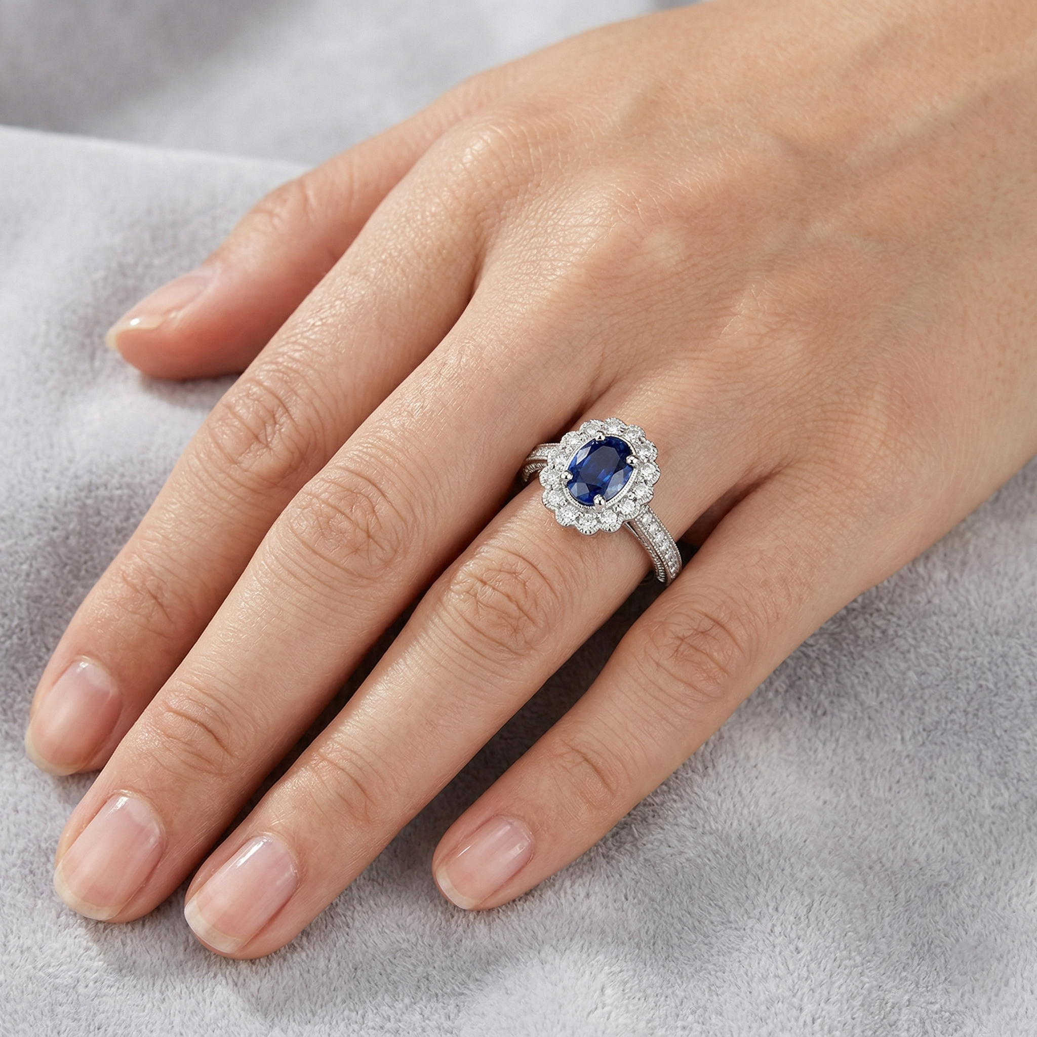 Oval Sri Lankan Sapphire Ring Round Natural Earth Mined DIAMOND ( NOT LAB GROWN ) Gold Jewellery 2 Carats