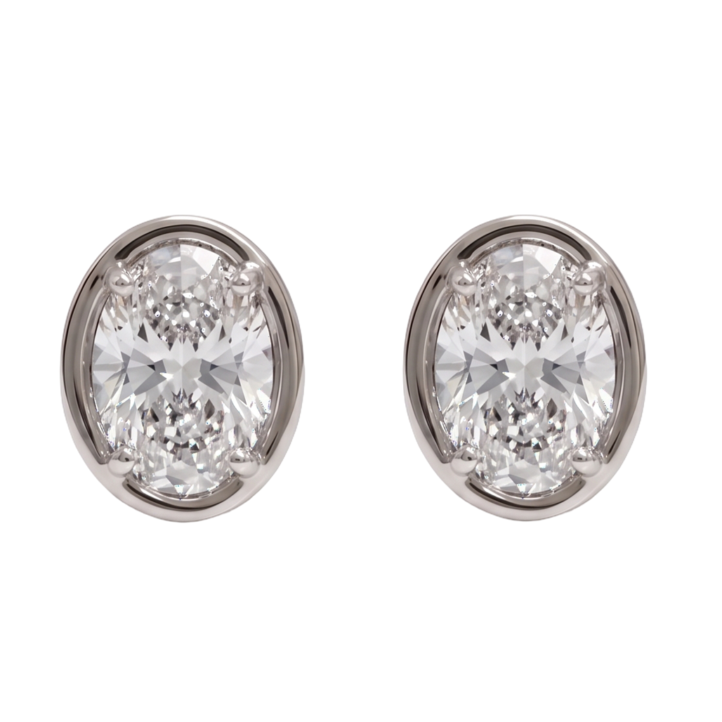 Oval Cut Lab Grown Diamonds 1.50 Carat Stud Earring 14K White Gold