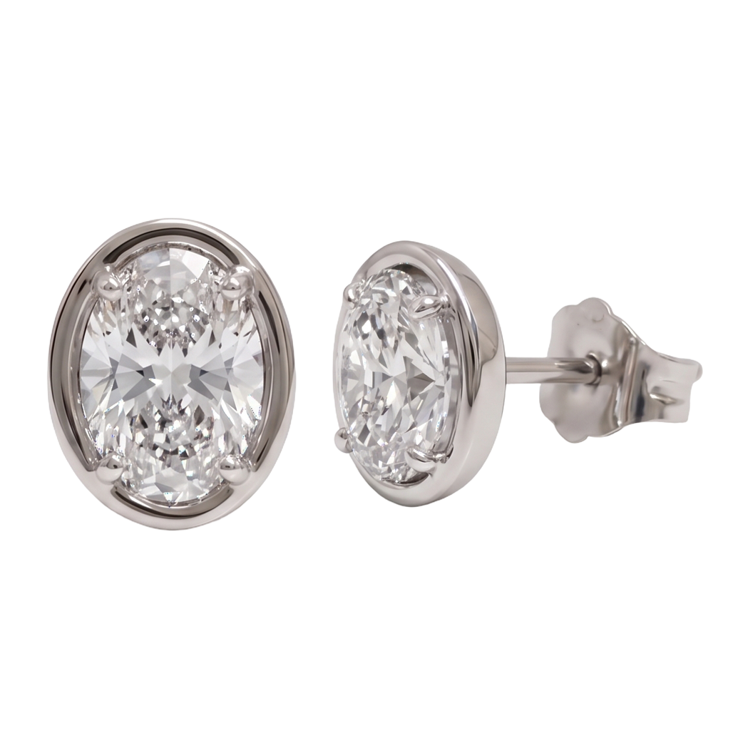 Oval Cut Lab Grown Diamonds 1.50 Carat Stud Earring 14K White Gold