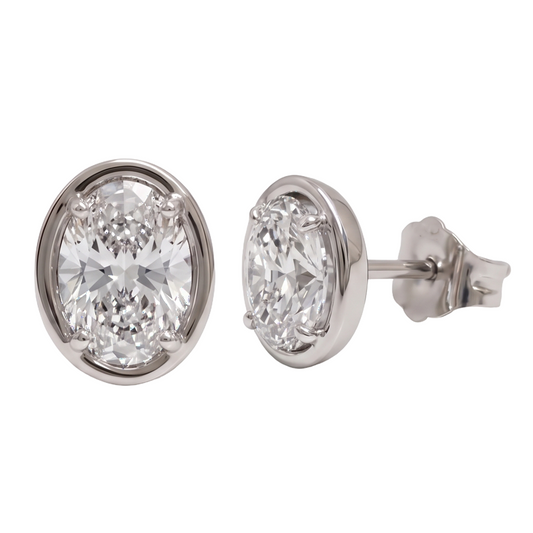 Oval Cut Lab Grown Diamonds 1.50 Carat Stud Earring 14K White Gold