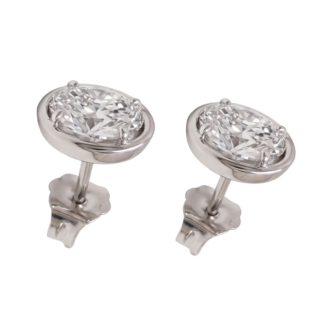 Oval Cut Lab Grown Diamonds 1.50 Carat Stud Earring 14K White Gold