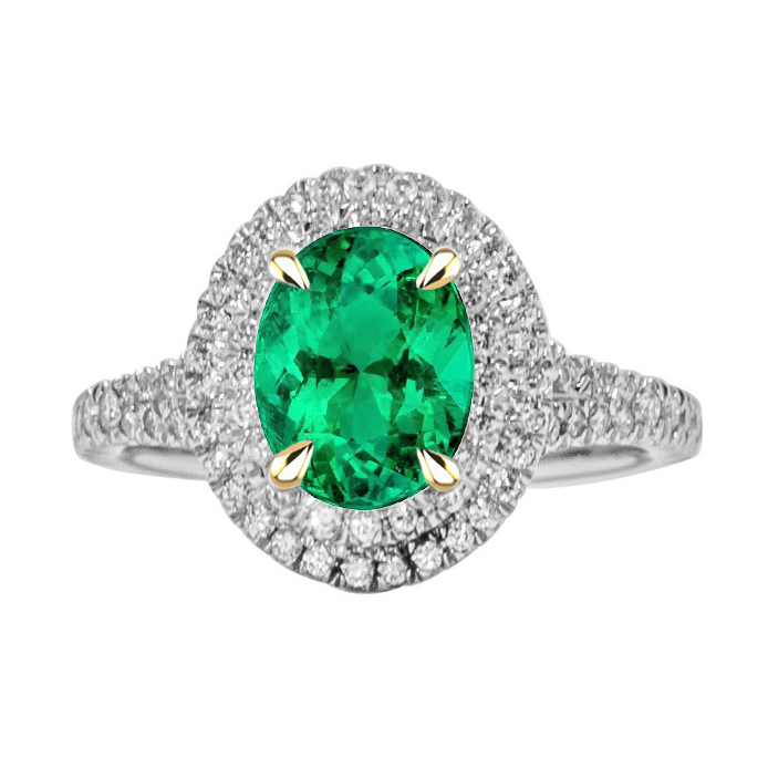 Emerald Oval Colored Stone Ring in 14 Karat Two Tone Gold – main view