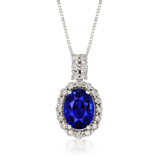 Fine Sapphire Oval Cut Gemstone Pendant in 14K White Gold – main view